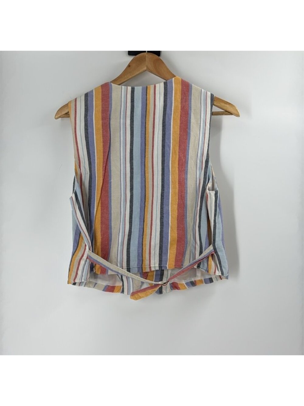 linen blend summertime striped vest button - Picture 2 of 2